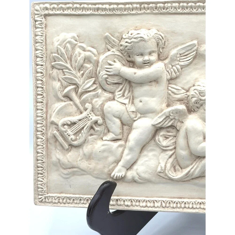Vintage Musical Cherubs Angels High Relief Wall Plaque Plaster Resin Decor 15